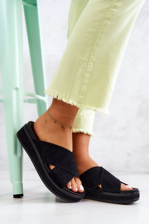 Skórzane Damskie Klapki Big Star JJ274721 Czarne