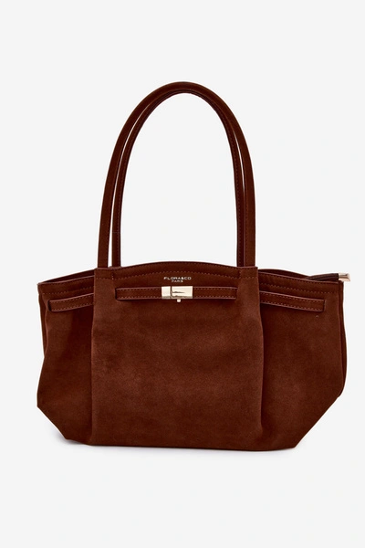 Flora&Co Torebka Typu Shopper Zamszowa Camel Elleea