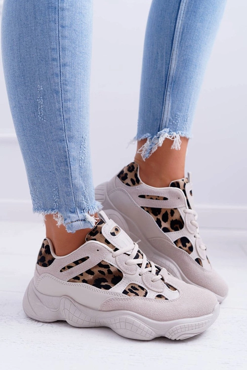 Sportowe Damskie Buty W Panterkę Beżowe Thai