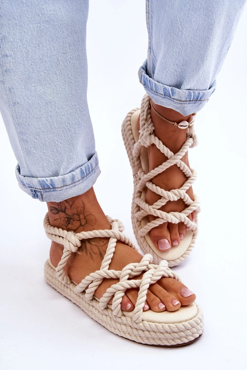 Damskie Modne Plecione Sandały Jasnobeżowe Tiffanie