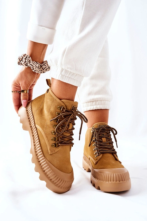 Skórzane Trapery Botki Big Star II274366 Camel