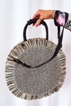 Pleciona Okrągła Torebka Boho BRUNO ROSSI Czarno-Beżowa