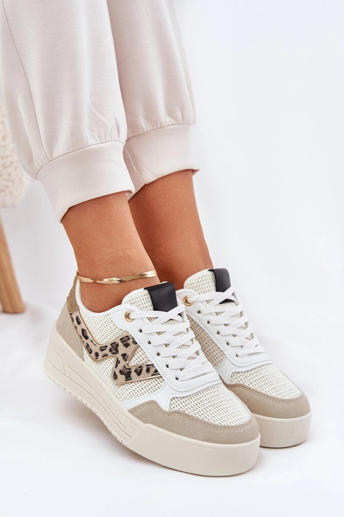 Buty Sportowe Damskie Na Platformie Panterka Beżowe Lorori