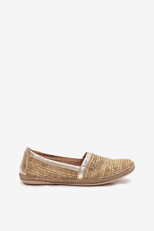 Eleganckie Skórzane Espadryle Z Plecionką Zazoo 10178 Beżowo-Złote