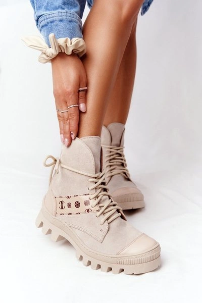 Zamszowe Botki Workery Lewski Shoes 2942-0 Jasny Beż