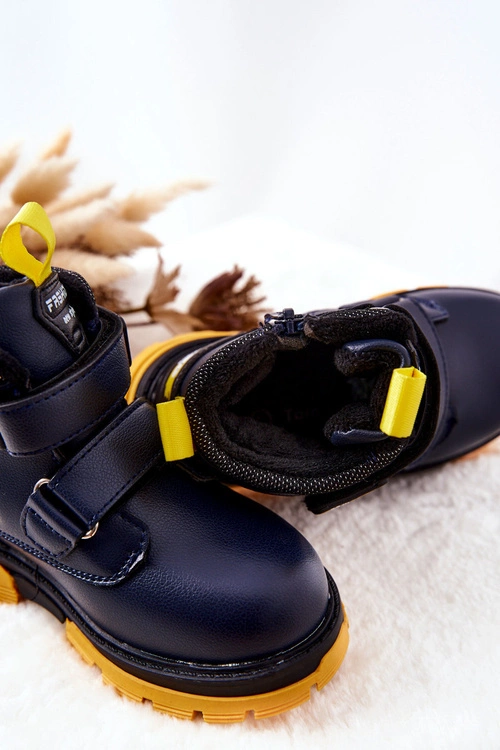 Dziecięce Ocieplane Botki Na Rzepy Granatowe Fruzio