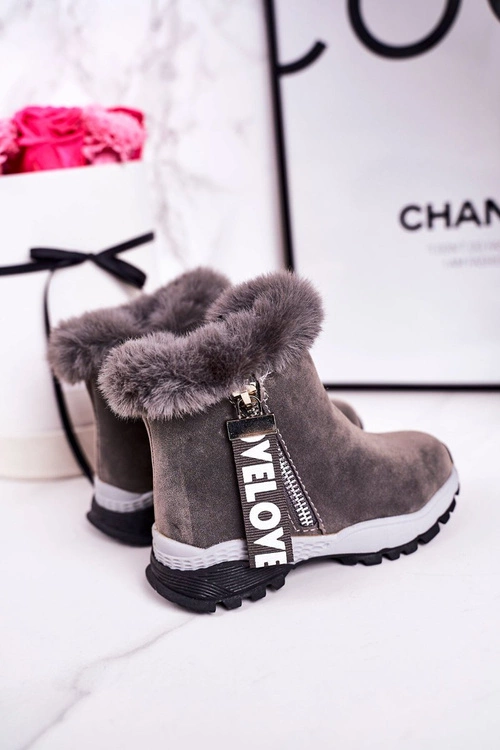 Dziecięce Ocieplane Botki Śniegowce Z Futerkiem Szare Love-Love