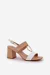 Sandały Na Słupkowym Obcasie Biało-Beżowe Afleeria