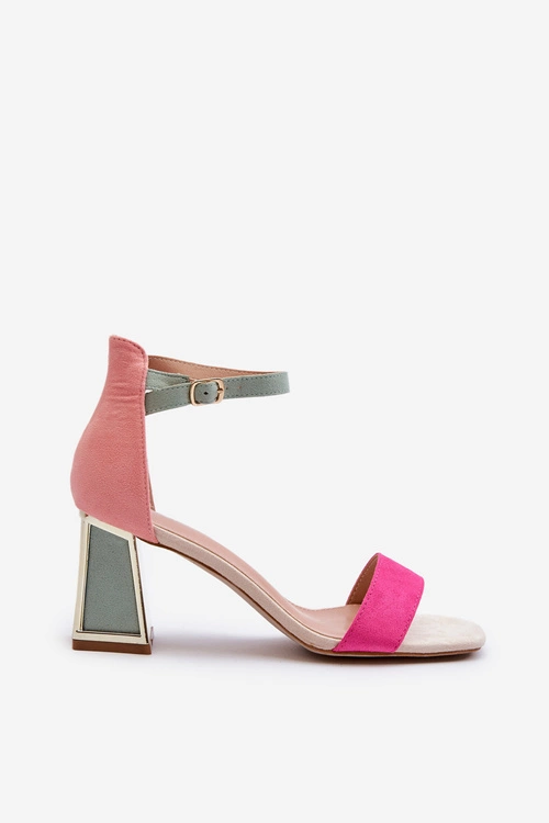 Sandały Zamszowe Na Słupku Fuksja Pholia