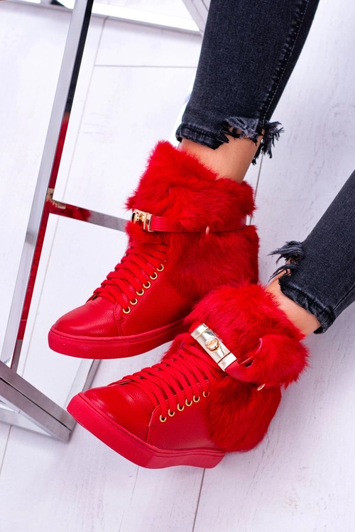 Lu Boo Czerwone Botki z Naturalnym Futrem Gisele