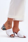 Damskie Skórzane Klapki Na Obcasie Lewski Shoes 3209/K Białe