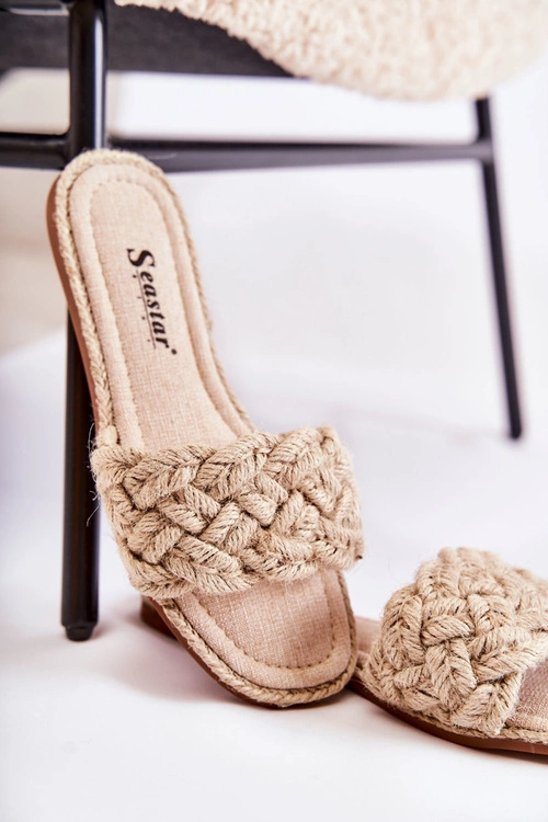 Damskie Plecione Klapki Beżowe Maraya