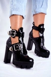 Damskie Botki Na Słupku Lakierowane Czarne Rock Time!