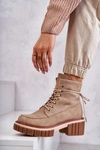 Damskie Modne Botki Ocieplane Beżowe Gerda