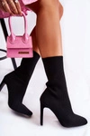 Damskie Wysokie Botki Ze Skarpetą Na Obcasie Czarne Nessi