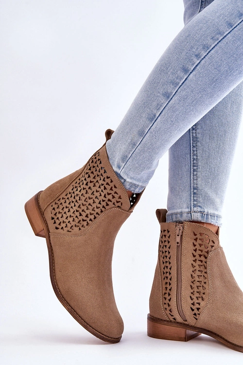 Zamszowe Botki Nicole 2791/023 Ciemnobeżowe