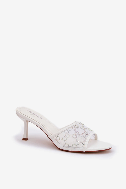 Zdobione Klapki Na Szpilce Białe Ennoriel