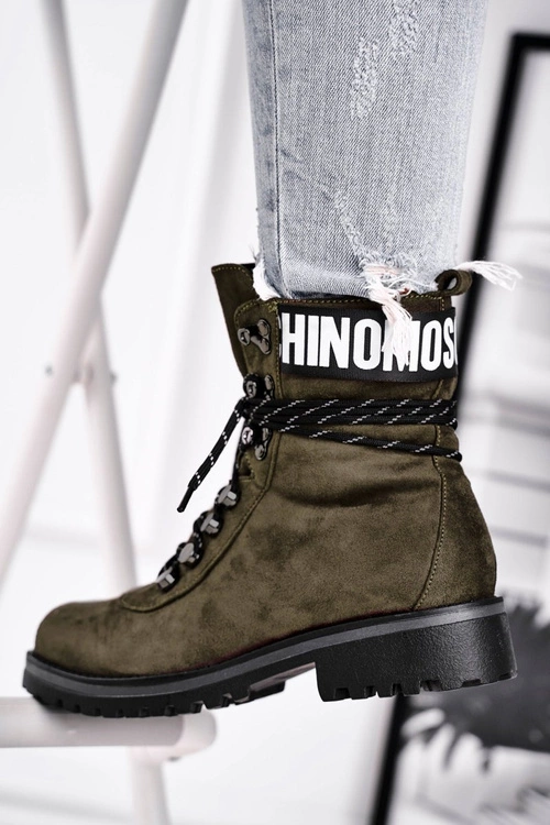 Botki Damskie Płaski Obcas Na Suwak Zielone Popsi