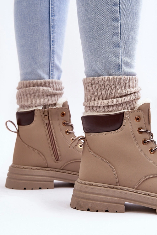 Damskie Trapery Ocieplane Futerkiem Ciemnobeżowe Fenan