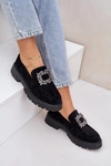 Eko Zamszowe Mokasyny Damskie Z Ozdobną Broszką Czarne Valiana