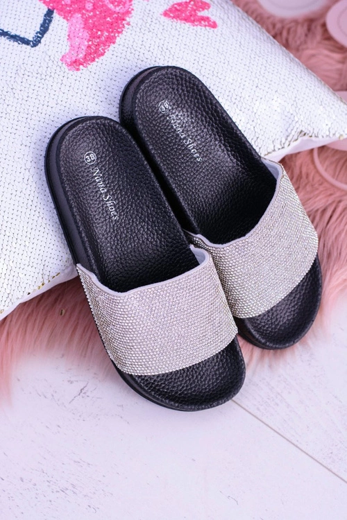 Damskie Klapki Z Cyrkoniami MadameCristal Czarne