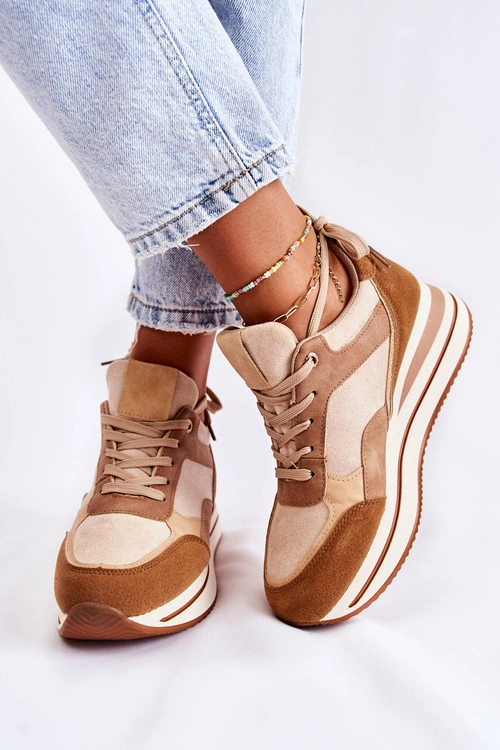 Damskie Zamszowe Buty Sportowe Brązowo-Beżowe Elisse