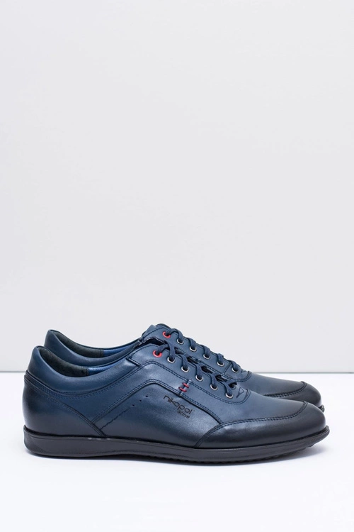 Męskie Granatowe Skórzane Półbuty Nikopol Casual Polver