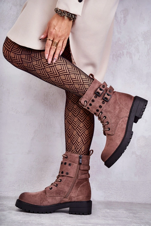 Damskie Zamszowe Ocieplane Botki Jasnobrązowe Silvor