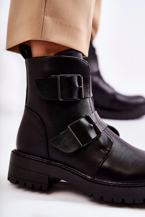 Skórzane Damskie Botki Na Suwak Czarne Gritta