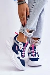Damskie Lekkie Sportowe Buty Big Star LL274376 Biało-Granatowe