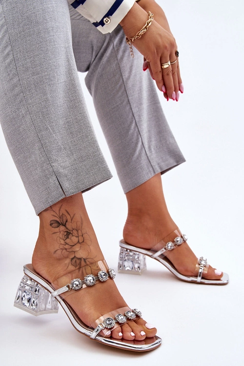 Damskie Klapki Z Ozdobnymi Cyrkoniami Srebrne Leyla