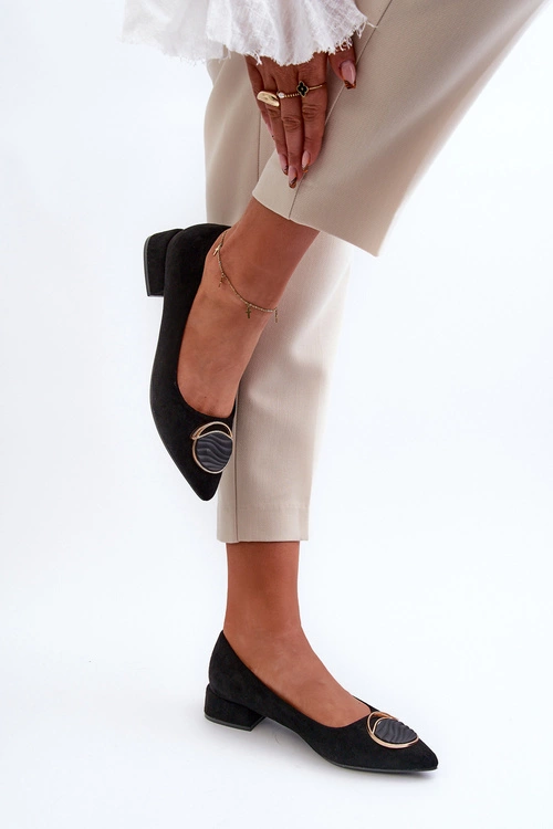 Czółenka Na Niskim Obcasie Z Eko Zamszu S.Barski KV27-037 Czarne