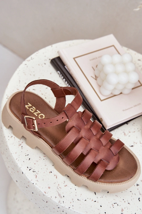 Skórzane Sandały Damskie Zazoo 3695 Brązowe