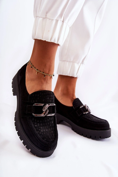 Modne Zamszowe Półbuty Loafery Czarne Lemar Rayhan