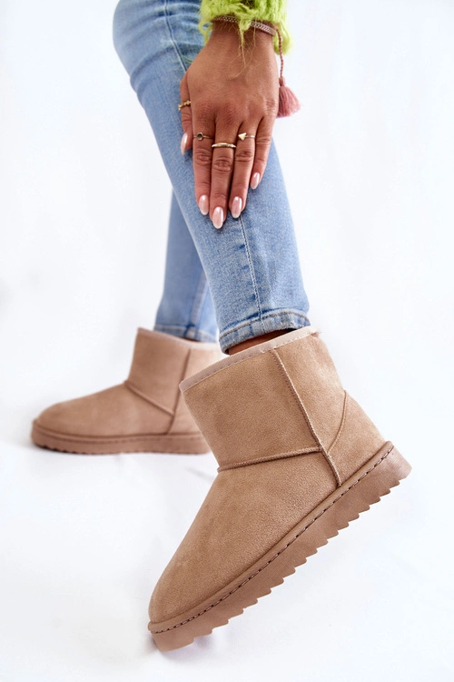 Damskie Ocieplane Botki Śniegowce Jasnobeżowe Virgina