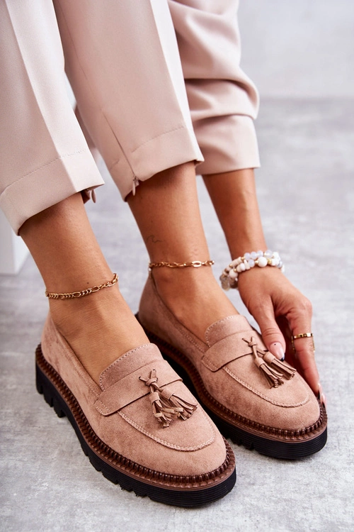 Damskie Zamszowe Półbuty Na Platformie Beżowe Unni