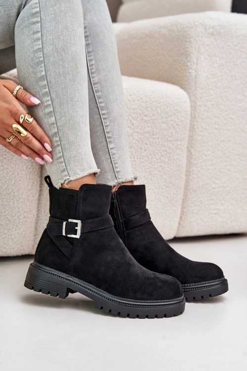 Ocieplane Botki Eko Zamszowe Na Zamek Z Klamrą Czarne Zinovelle