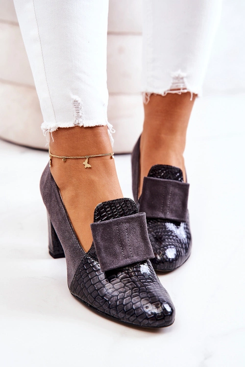 Zamszowe Wężowe Czółenka Szare Kathleen