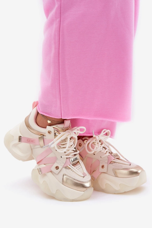 Skórzane Sneakersy Damskie Na Masywnej Podeszwie GOE RR2N4031 Beżowe