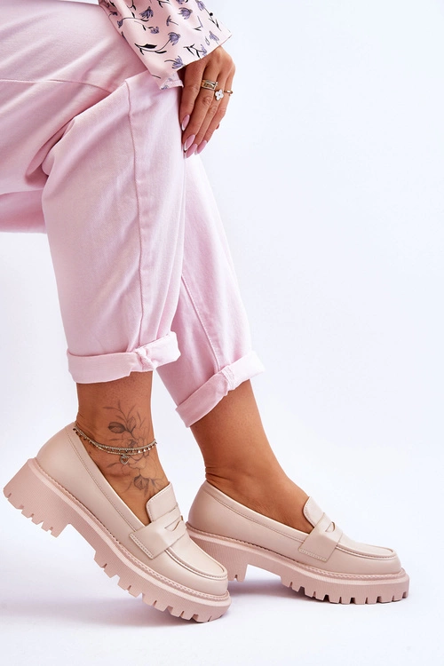 Skórzane Wsuwane Mokasyny Na Platformie Beżowe Riverside