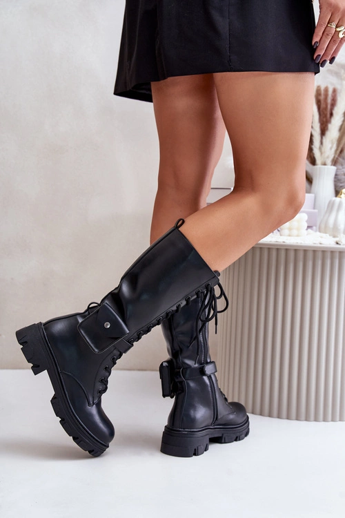 Ocieplane Kozaki Glany Do Połowy Łydki Z Saszetką Czarne Temisza