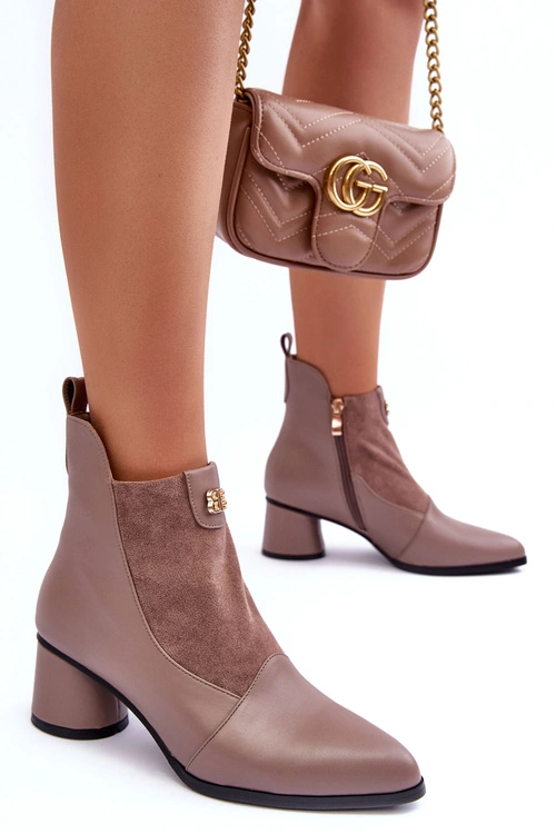 Skórzane Botki Na Obcasie S.Barski MR870-96 Beżowe