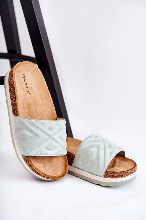 Damskie Zamszowe Klapki Na Masywnej Platformie Zielone Heritta