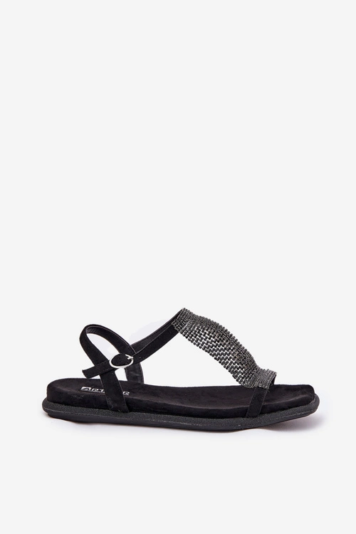 Płaskie Eleganckie Sandały Damskie Z Kryształkami Artiker 56C1370 Czarne