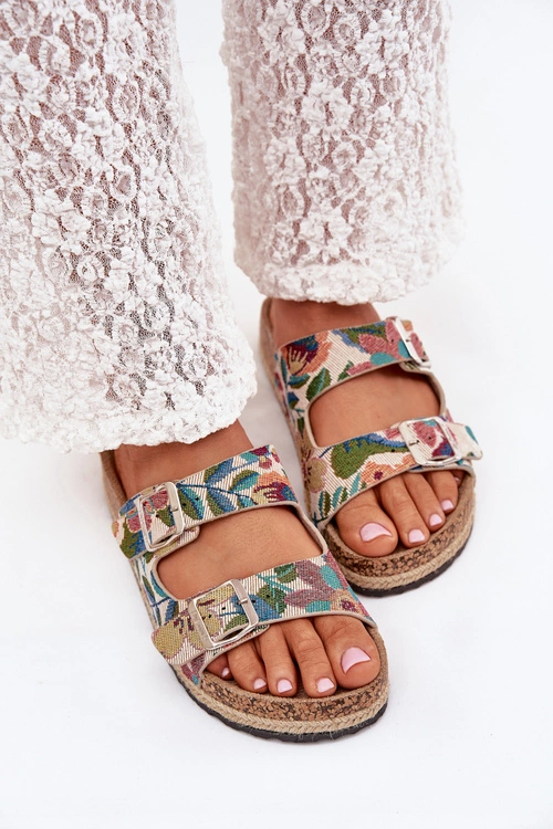 Wzorzyste Klapki Damskie Na Korkowej Platformie Z Klamrami Lee Cooper LCW-25-35-3480L Multikolor