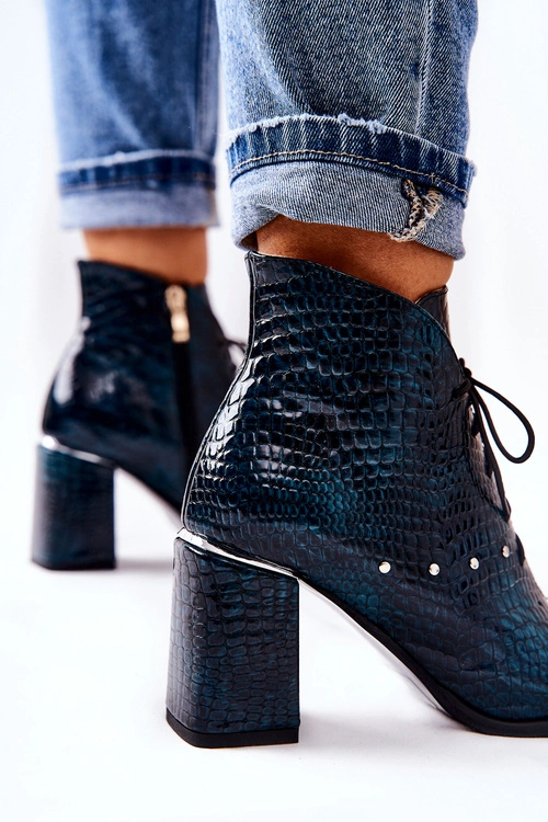 Damskie Skórzane Botki Na Słupku Zielone Neliko