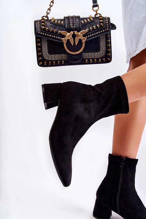 Zamszowe Damskie Wysokie Botki Czarne Gloriss