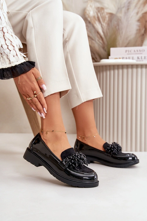 Damskie Mokasyny Lakierowane S.Barski HY42-369 Czarne