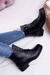 Damskie Botki Workery Płaski Obcas Czarne Flumen