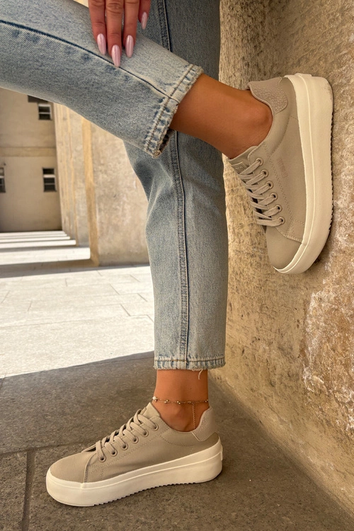 Materiałowe Trampki Damskie Na Platformie Big Star RR274465 Beżowe